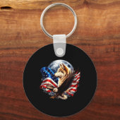 Wolf Bald Eagle American Flag Full Moon New Years Sleutelhanger (Voorkant)