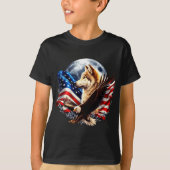 Wolf Bald Eagle American Flag Full Moon New Years T-shirt (Voorkant)