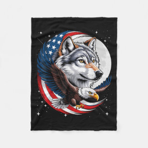 Wolf Bald Eagle Amerikaanse vlag Volle Maan Nieuwj Fleece Deken