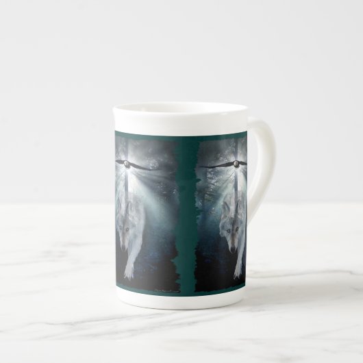 Wolf & Bald Eagle Bone China Coffee Mok (Voorkant rechts)