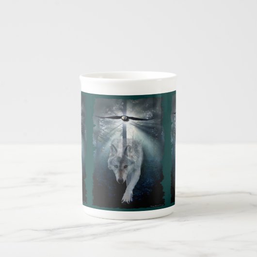 Wolf & Bald Eagle Bone China Coffee Mok (Voorkant)