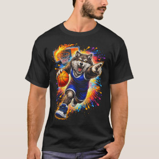 Wolf Basketbalspeler Verfspatten Dier T-shirt