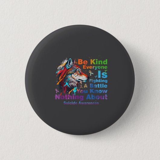 Wolf Be Kind Suicide Awareness Mental Health Suprt Ronde Button 5,7 Cm (Voorkant)