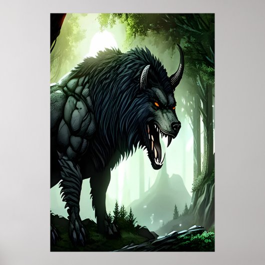 Wolf beast in het bos | AI Art. Poster (Voorkant)