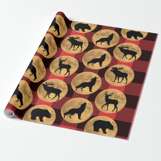 Wolf Beer Elk Moose Deer Full Moon Cadeaupapier (Uitgerold)