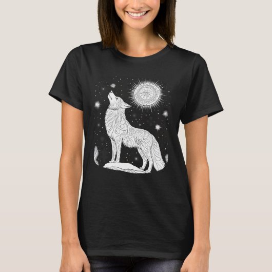 Wolf bei Nacht unter magischem Sternenhimmel T-shirt (Voorkant)