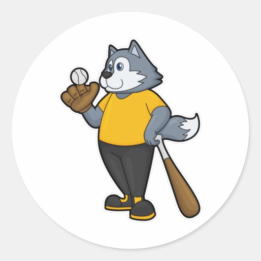 Wolf bij Baseball met honkbalknuppel Ronde Sticker (Voorkant)
