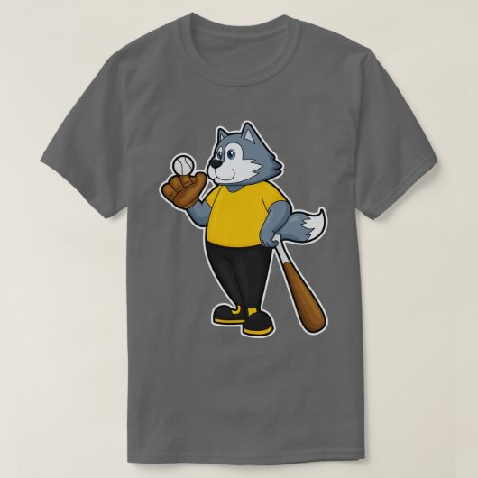 Wolf bij Baseball met honkbalknuppel T-shirt (Design voorkant)