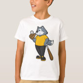 Wolf bij Baseball met honkbalknuppel T-shirt (Voorkant)