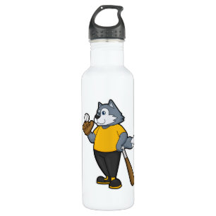 Wolf bij Baseball met honkbalknuppel Waterfles