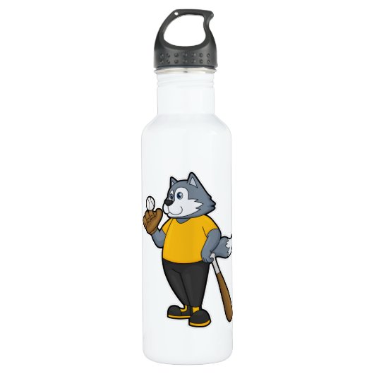 Wolf bij Baseball met honkbalknuppel Waterfles (Voorkant)