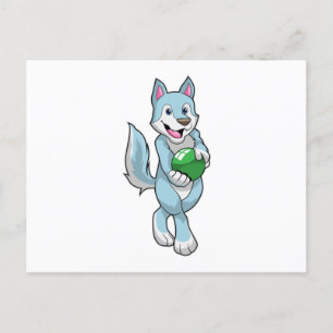 Wolf bij bowlen met bowlingbal briefkaart