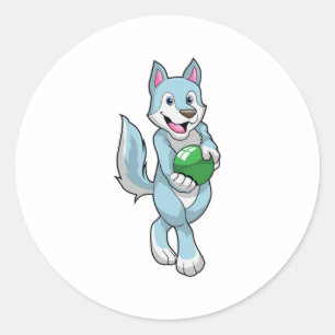 Wolf bij Bowling met Bowling ball Ronde Sticker