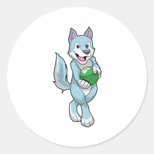 Wolf bij Bowling met Bowling ball Ronde Sticker (Voorkant)