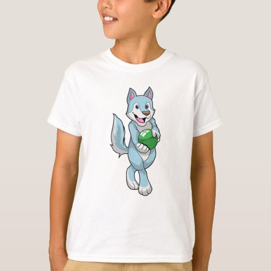 Wolf bij Bowling met Bowling ball T-shirt (Voorkant)