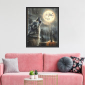 Wolf bij het Maanverlichte Raam Canvas Afdruk (Insitu (Woonkamer))