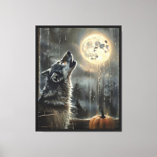 Wolf bij het Maanverlichte Raam Canvas Afdruk (Voorkant)