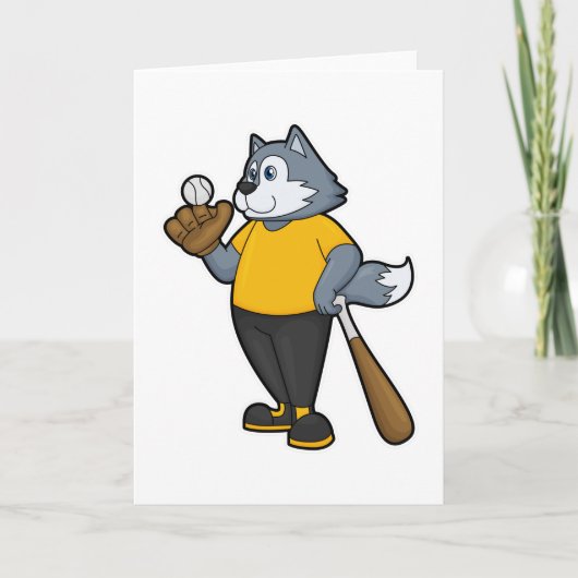 Wolf bij honkbal met honkbalknuppel kaart (Voorkant)