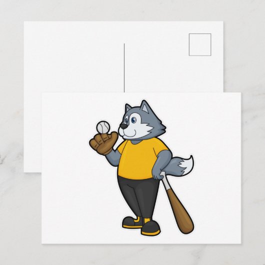 Wolf bij honkbal met honknuppel briefkaart (Voorkant / Achterkant)