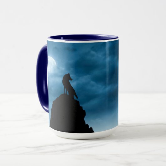 Wolf bij Moonlight Ceramic Mok (Voorkant links)