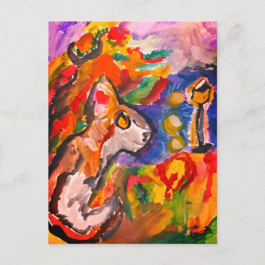 Wolf bij nacht briefkaart (Voorkant)