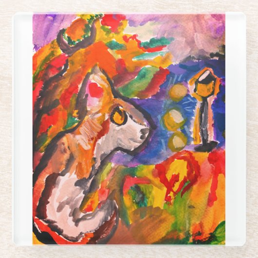 Wolf bij nacht glazen onderzetter (Voorkant)