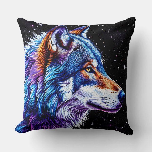 Wolf bij Nacht Kussen (Voorkant)