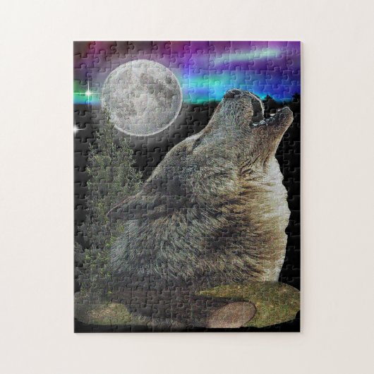 Wolf bij nacht poster legpuzzel (Verticaal)
