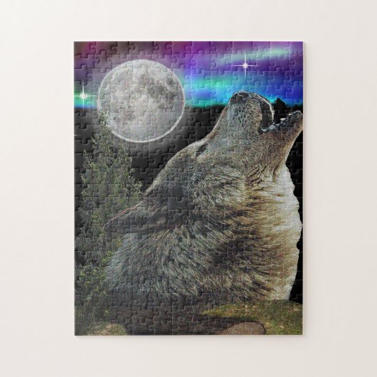 Wolf bij nacht poster legpuzzel (Verticaal)