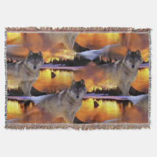Wolf bij zonsondergang patroon deken