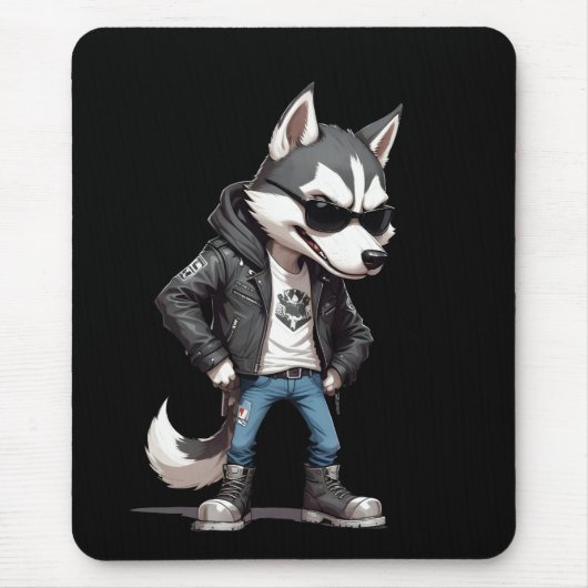 Wolf Biker Rebel Lederen jas Cool Style Urban Muismat (Voorkant)