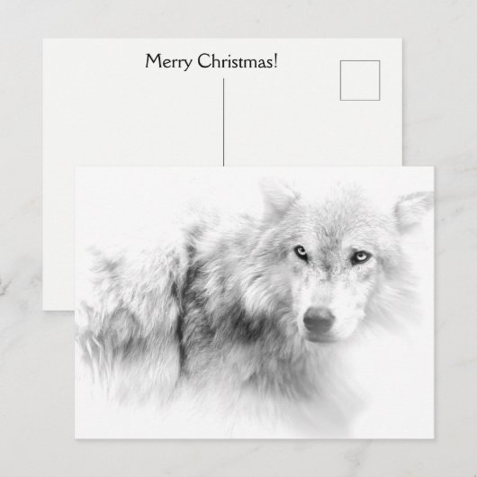 Wolf Black en White Kerstfeestay Briefkaart (Voorkant / Achterkant)