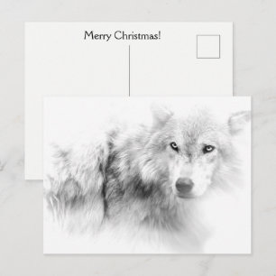 Wolf Black en White Kerstfeestay Briefkaart