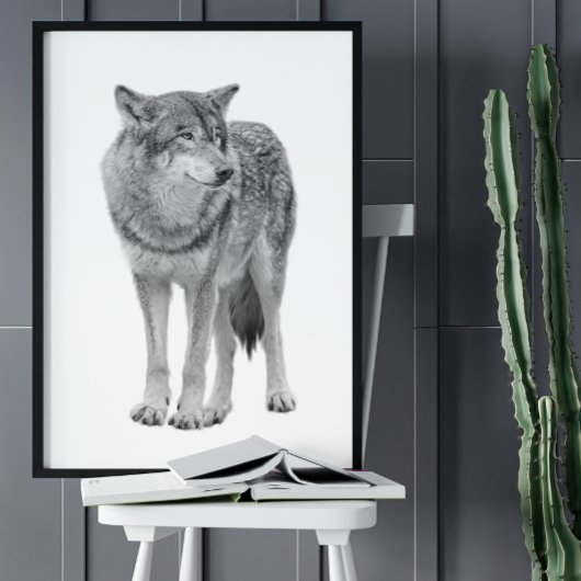 Wolf Black White Cabin Style Modern Poster