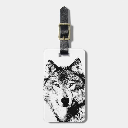 Wolf Black & White Pop Art Bagagelabel (Voorkant verticaal)