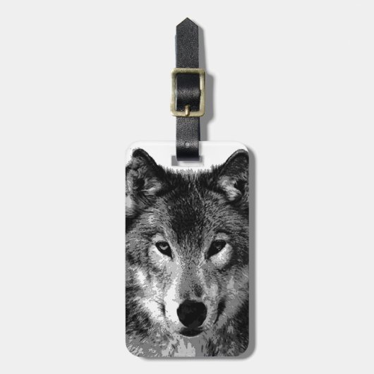 Wolf Black & White Pop Art Bagagelabel (Voorkant verticaal)