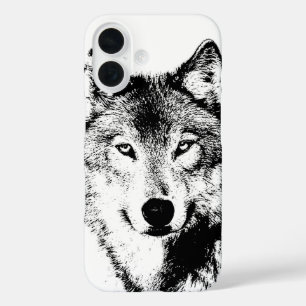 Wolf Black & White Pop Art iPhone 16 Hoesje