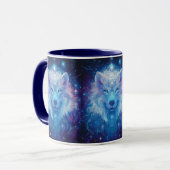 Wolf Blau magischer Sternenhimmel Mok (Voorkant links)