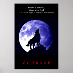 Wolf Blauwe Nacht Motiverende Moed Poster