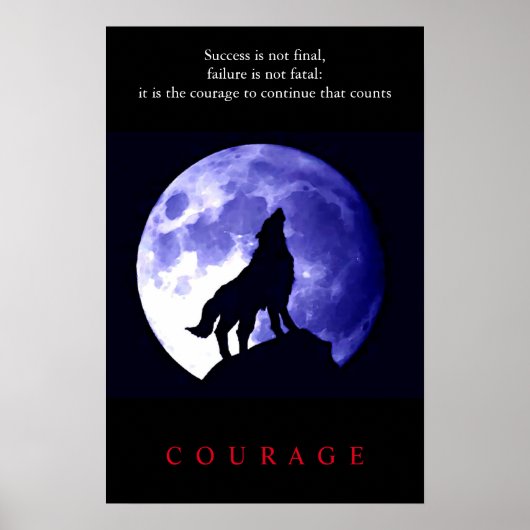 Wolf Blauwe Nacht Motiverende Moed Poster (Voorkant)