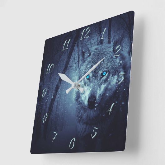 Wolf blauwe ogen vierkante klok (Hoek)