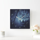 Wolf blauwe ogen vierkante klok (Huis)