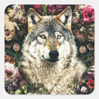 Wolf bloemen vierkante sticker
