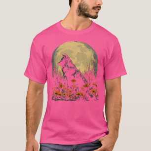 Wolf Bloemen Volle Maan Wolven Bloemen T-shirt