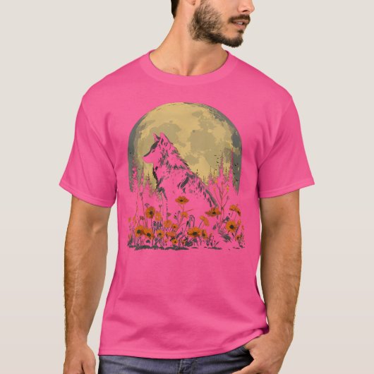 Wolf Bloemen Volle Maan Wolven Bloemen T-shirt (Voorkant)