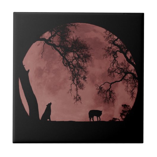 Wolf Blood Moon Home Decor Tegeltje (Voorkant)