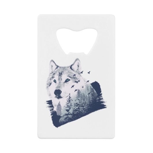 Wolf Blue Forest Grunge Creditkaart Flessenopener (Voorkant)