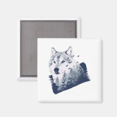 Wolf Blue Forest Grunge Magneet (Voorkant / Achterkant)
