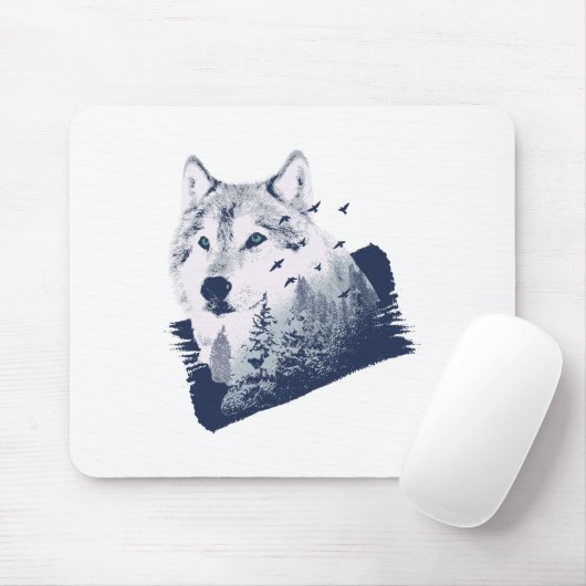 Wolf Blue Forest Grunge Muismat (Met muis)