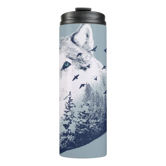 Wolf Blue Forest Grunge Thermosbeker (Voorkant)